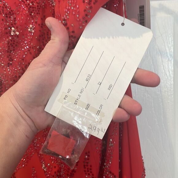 Joli Prom red sequined vneck plunge formal long dress SZ 12 NWT - Picture 3 of 8